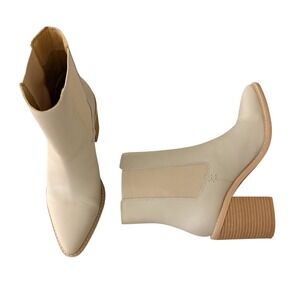 Crown Vintage Pimmy Leather Size 9.5 Block Heel Ankle Boots Cream Chelsea Boot